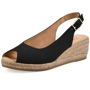 White Mountain 9W Maize Espadrille Wedge Sandals Women’s Black Comfort Shoes